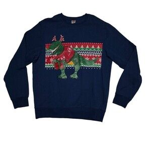 Ugly Christmas Sweatshirt Men’s Medium (38-40)‎ Dinosaur T-Rex Antlers Present